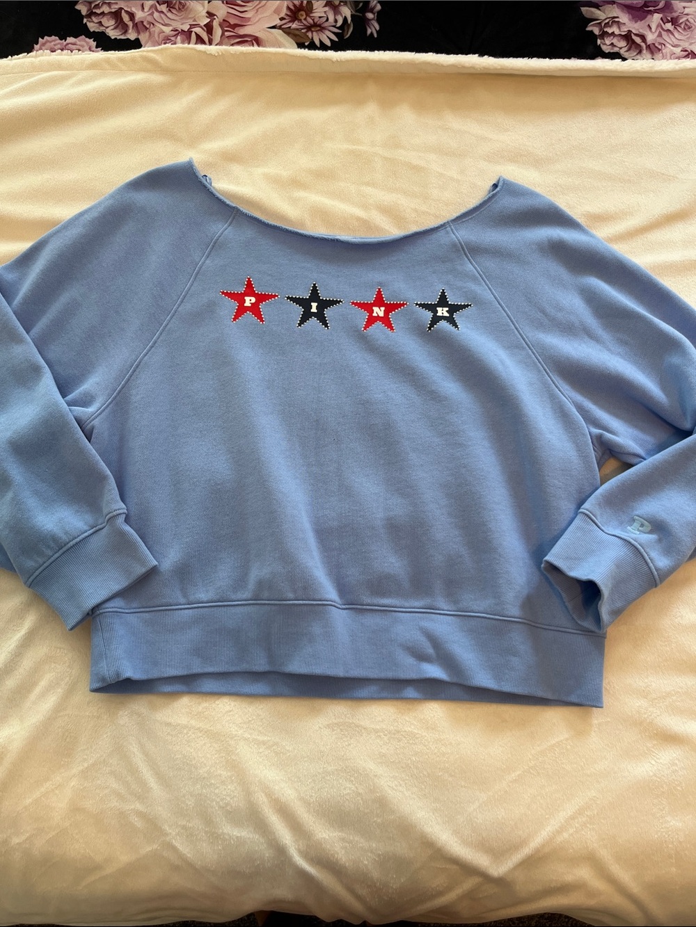 Women’s Pink by Victoria’s Secret off the shoulder rhinestone logo sweatshirt